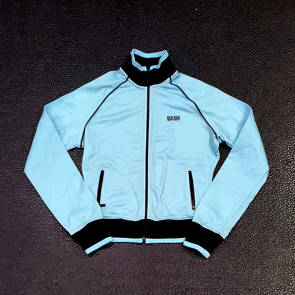 Bebe Sport Logo Black/Sky Blue Full Zip Jacket - S/M